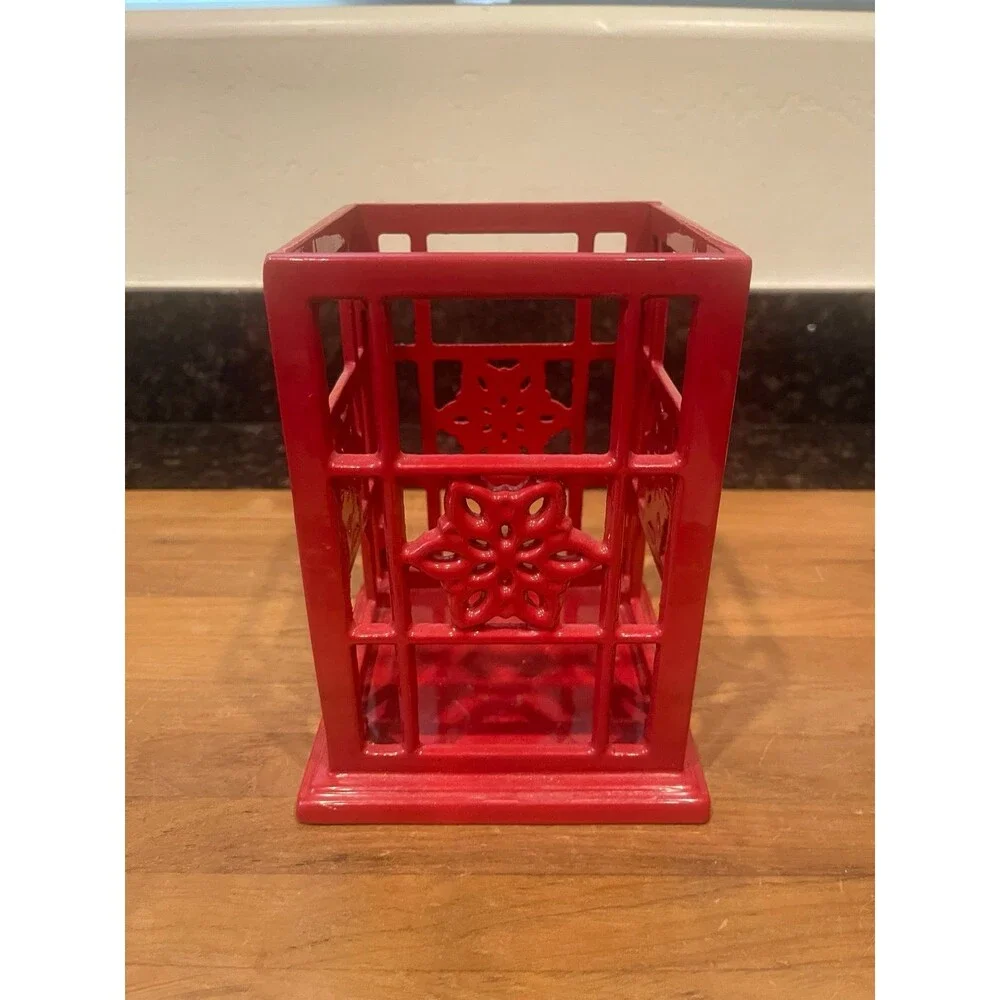 Cherry Red Enamel Cast Iron Counter Utensil Holder
